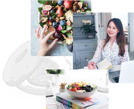 Collage of dietician in her kitchen clinic
